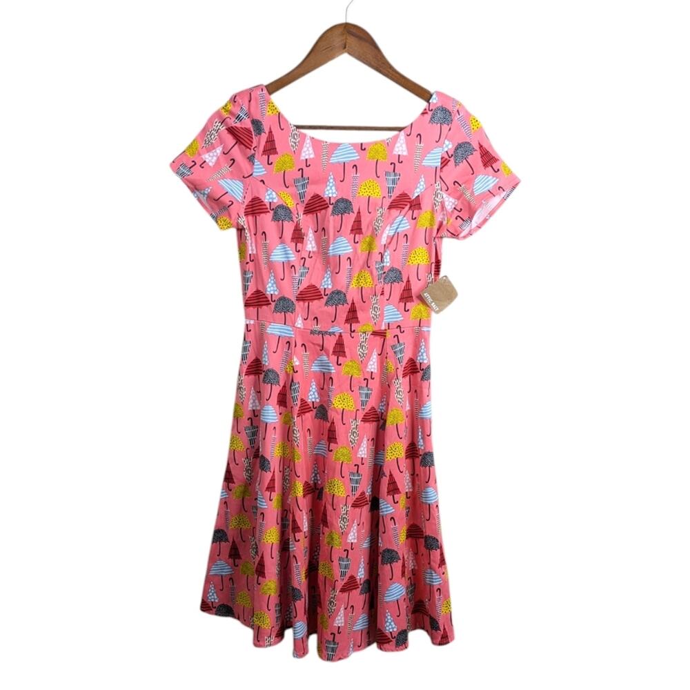 NEW Eva Rose Umbrella Print Dress Small Retro Pin Up Whimsical Rockabilly Swing